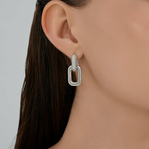 Cercei Creole din argint  cu pietre Cubic Zirconia Incolor