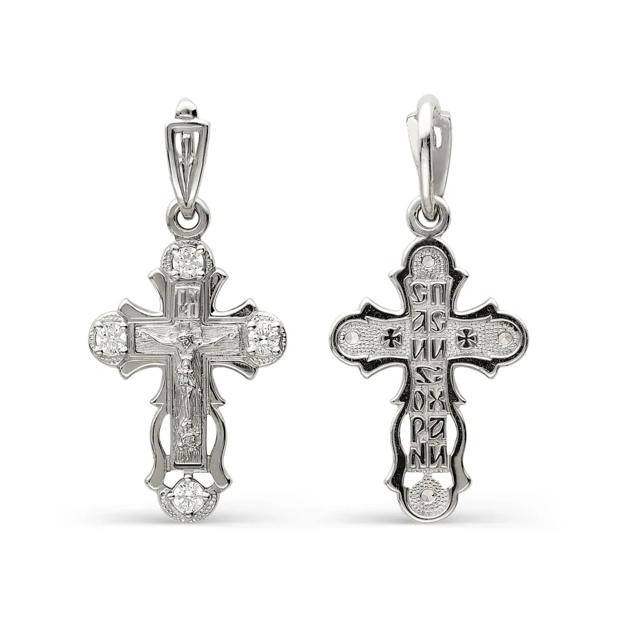 Cruce din aur alb cu Cubic Zirconia Incolor