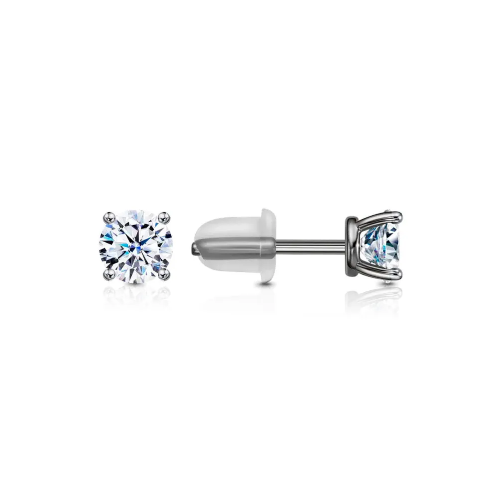 Cercei Pusete din aur alb cu Cubic Zirconia Incolor, Silicon