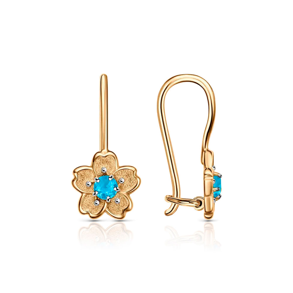 Cercei p-u copii din aur roșu cu pietre Cubic Zirconia Albastru