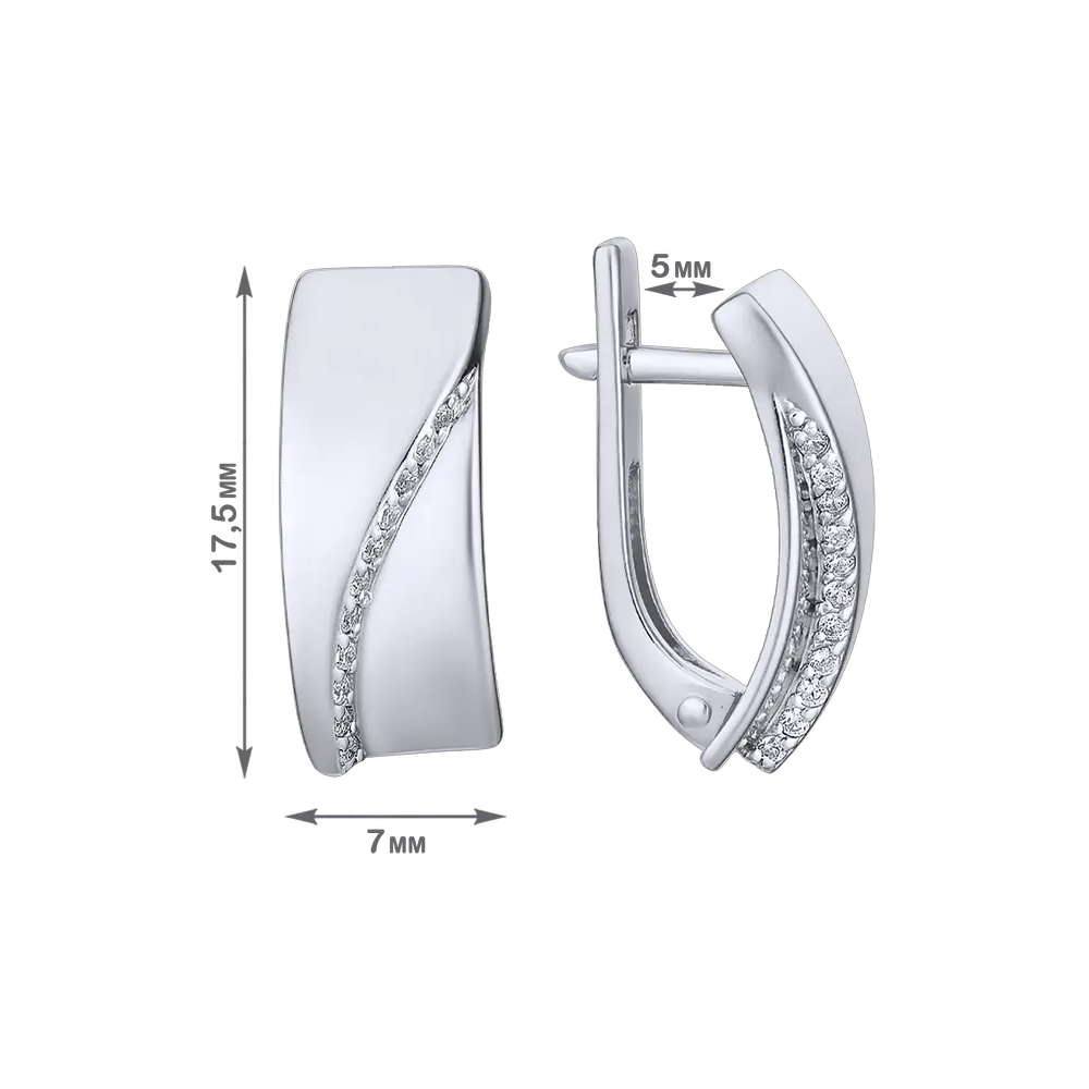 Серьги из белого золота с камнями Фианит