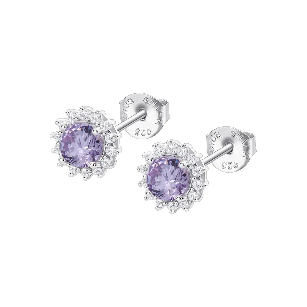 Cercei Pusete din argint cu Cubic Zirconia Incolor, Cubic Zirconia Liliachiu