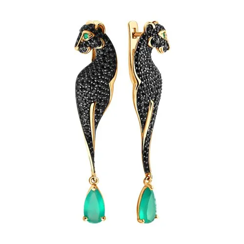Cercei Suspendați din aur roșu cu Cubic Zirconia Negru, Agat verde