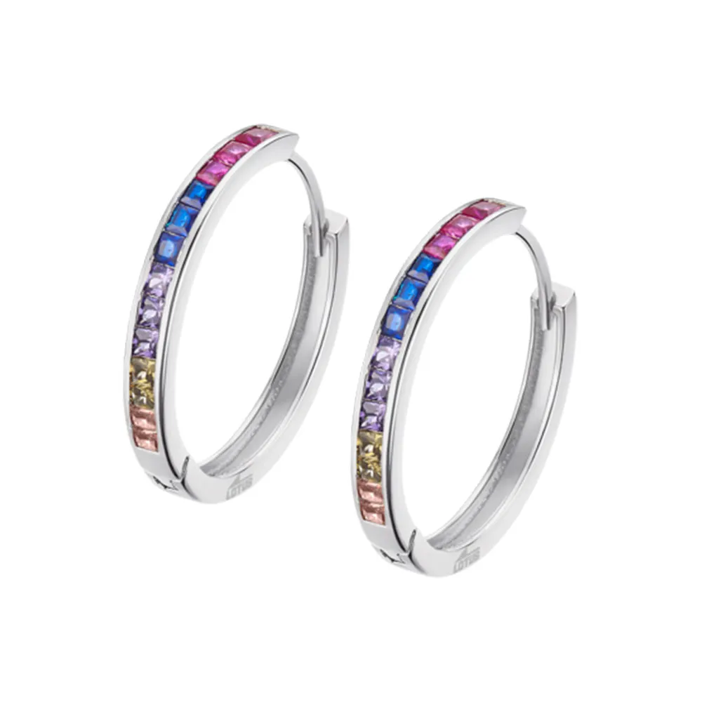 Cercei Creole din argint cu Cubic Zirconia Multicoloră