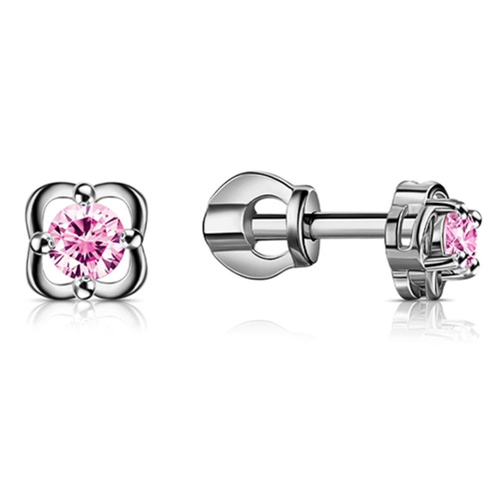 Cercei Pusete din argint  cu pietre Cubic Zirconia Roz