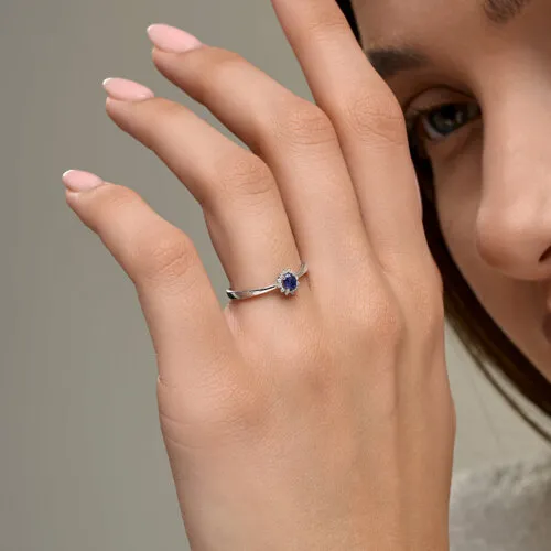 Inel din aur alb cu Diamant, Safir