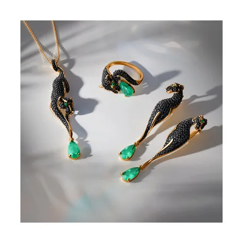 Cercei Suspendați din aur roșu cu Cubic Zirconia Negru, Agat verde