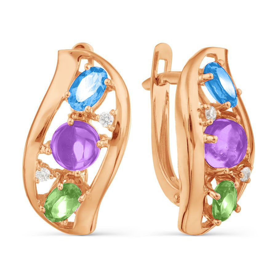 Cercei din aur roșu cu pietre Cubic Zirconia Incolor, Topaz și Ametist