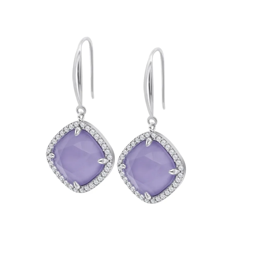 Cercei Suspendați din argint cu Cubic Zirconia Incolor, Cubic Zirconia Liliachiu