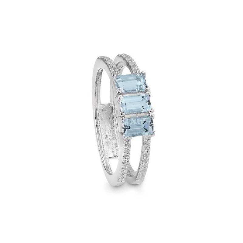 Inel din aur alb cu pietre Diamant, Topaz albastru