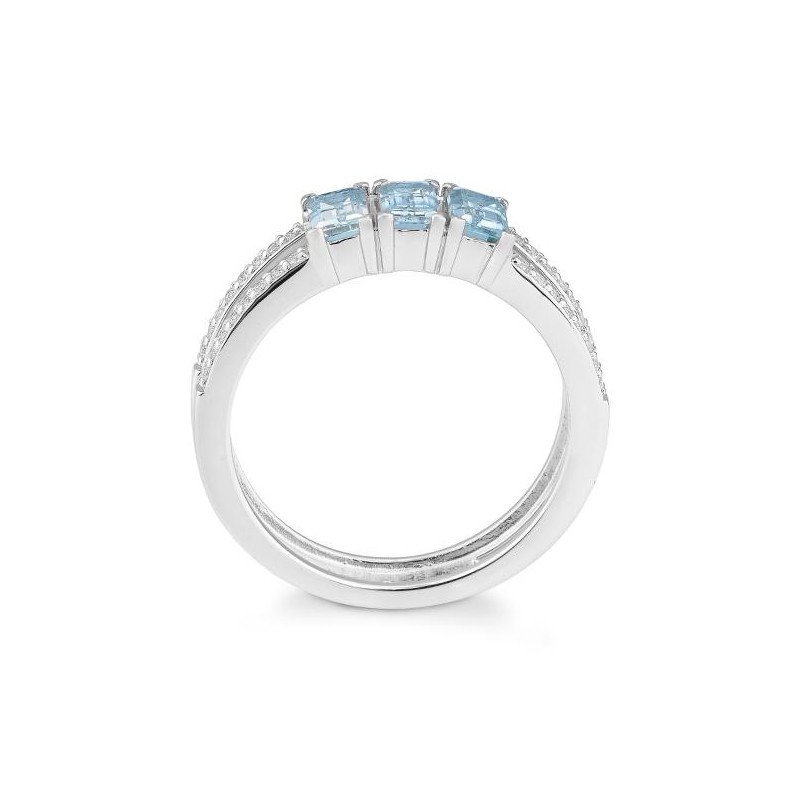 Inel din aur alb cu pietre Diamant, Topaz albastru