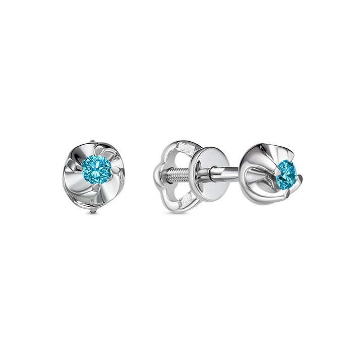Cercei Pusete din aur alb cu pietre Diamant albastru