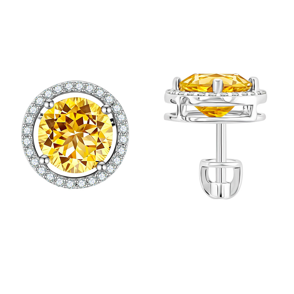 Cercei Pusete din aur alb cu pietre Diamant, Citrin