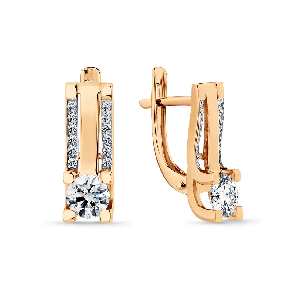Cercei din aur roșu cu Cubic Zirconia Incolor