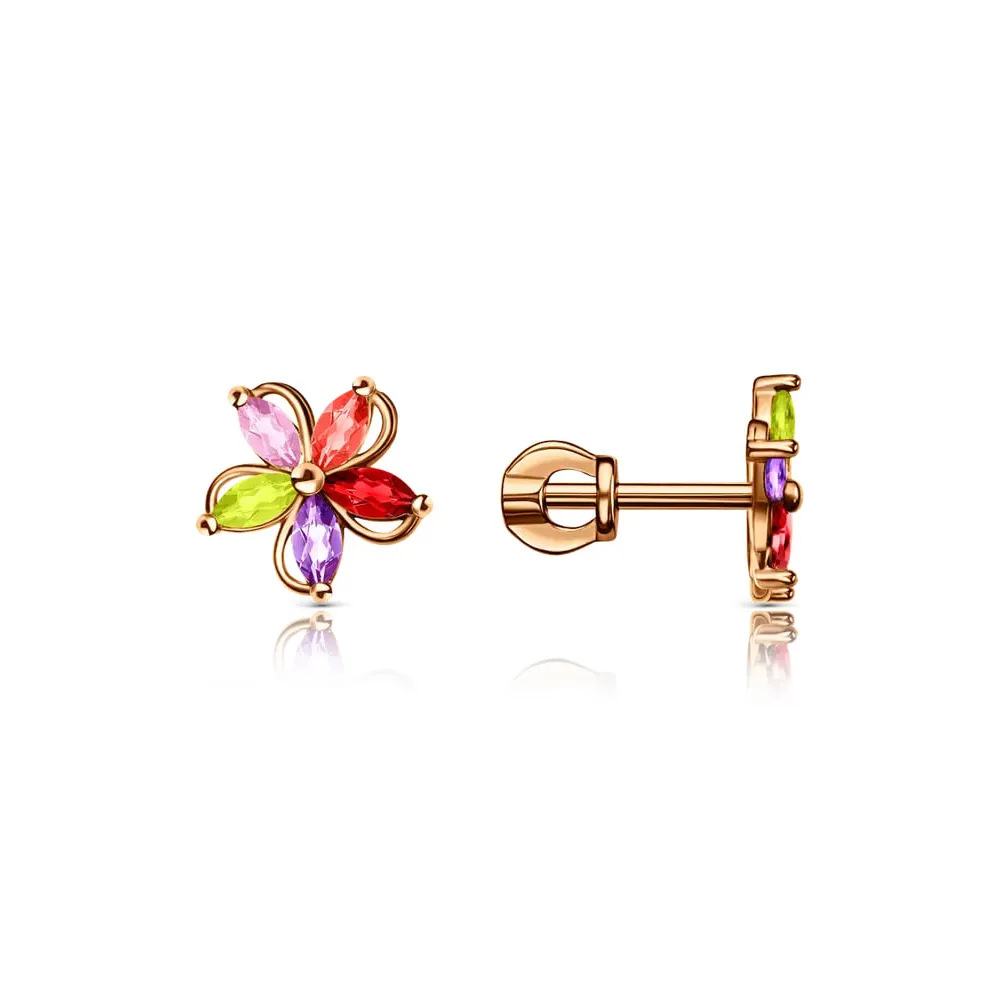 Cercei Pusete din aur roșu cu Cubic Zirconia Colorat