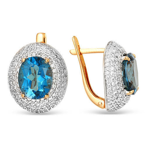 Cercei din aur roșu cu pietre Cubic Zirconia Incolor, Cubic Zirconia Albastru Safir