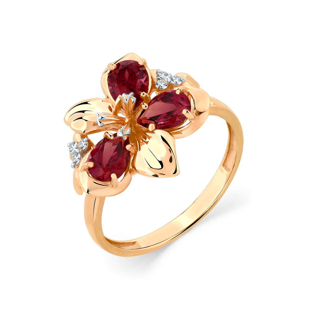 Inel din aur roșu cu pietre Cubic Zirconia Incolor, Rodolit