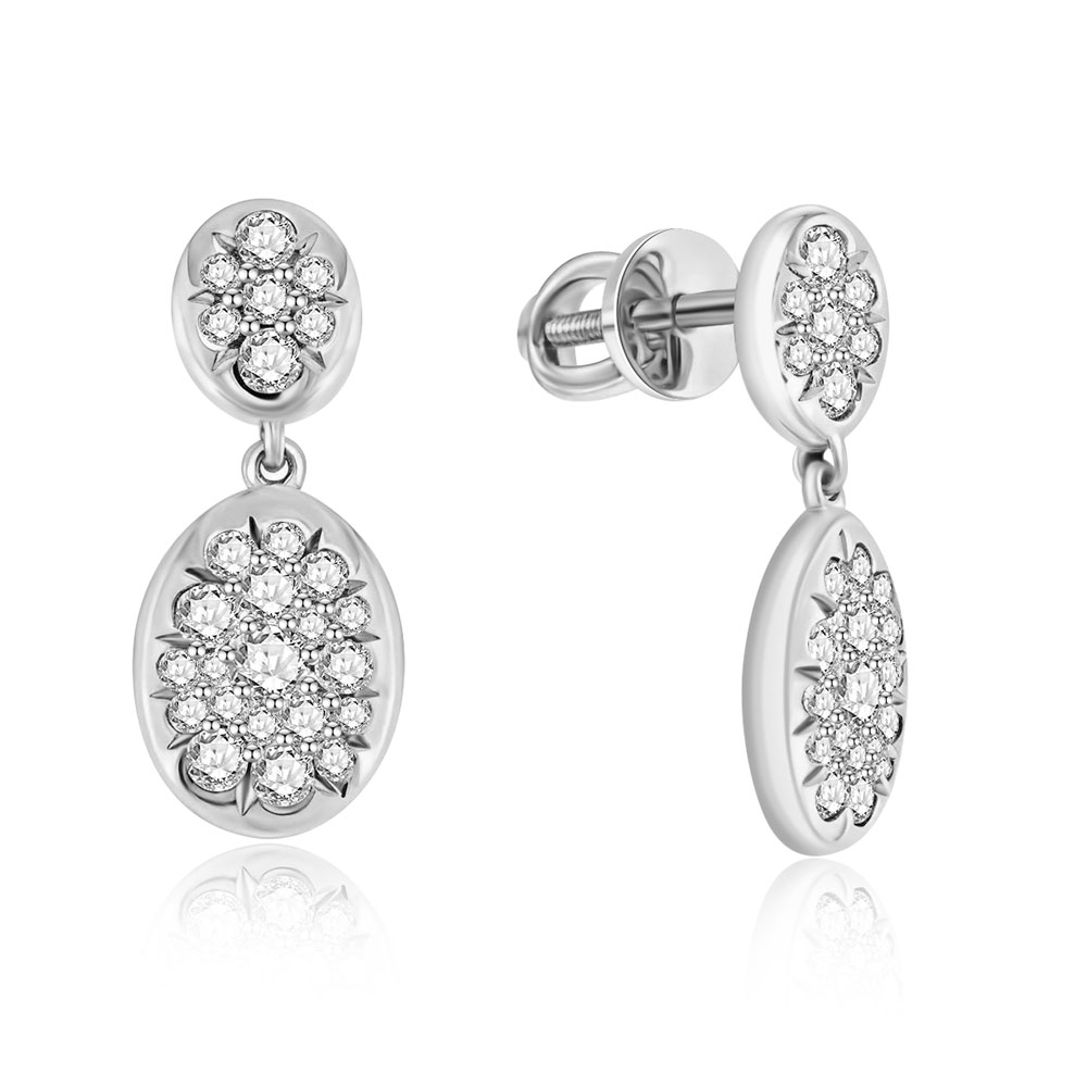 Серьги Пусеты из белого золота с камнями Бриллиант