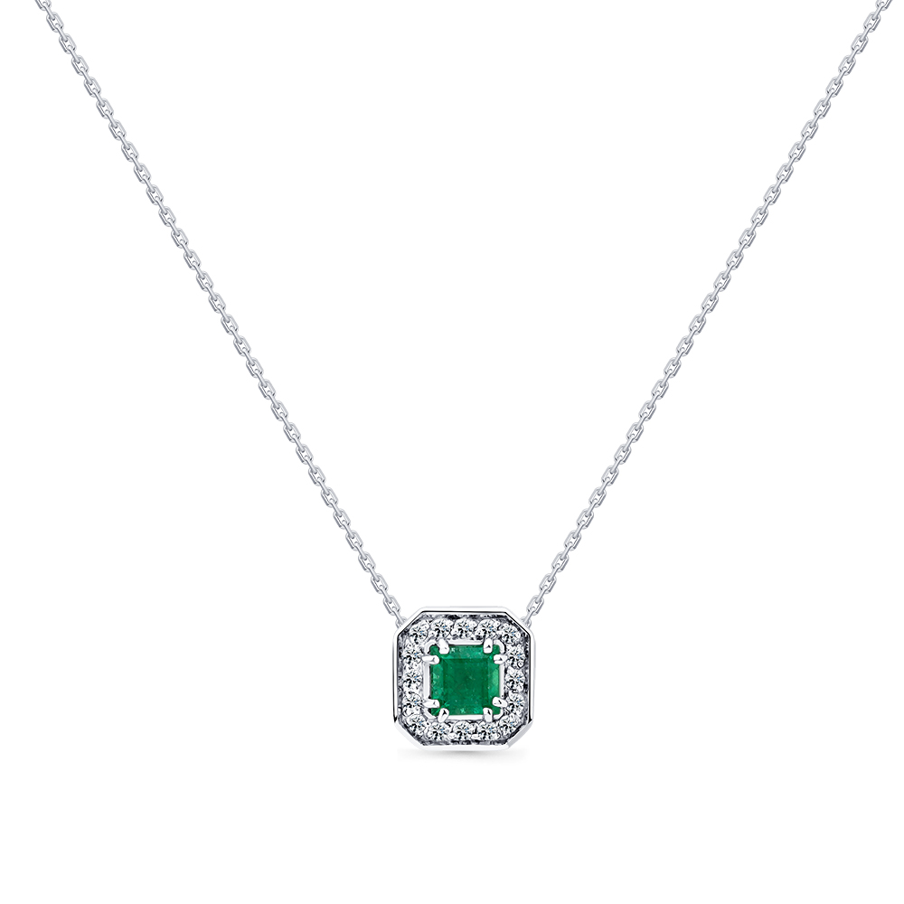 Colier din aur alb cu pietre Diamant, Smarald