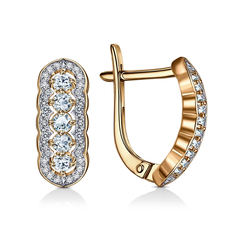 Серьги из красного золота с камнями Фианит