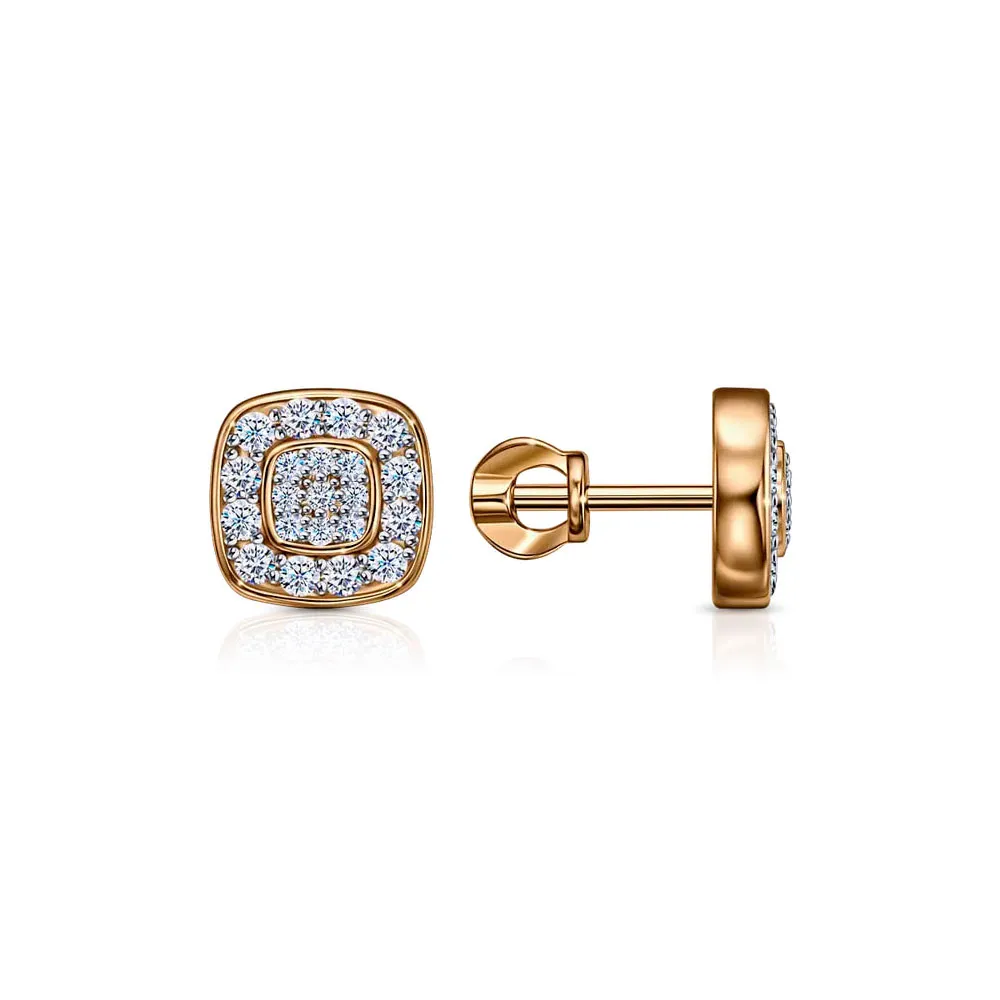 Cercei Pusete din aur roșu cu Cubic Zirconia Incolor