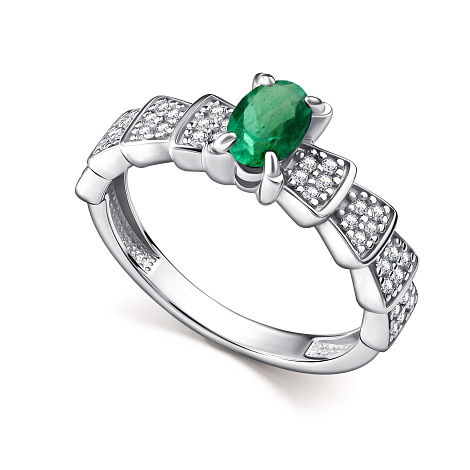 Кольцо из серебра с камнями Фианит, Изумруд