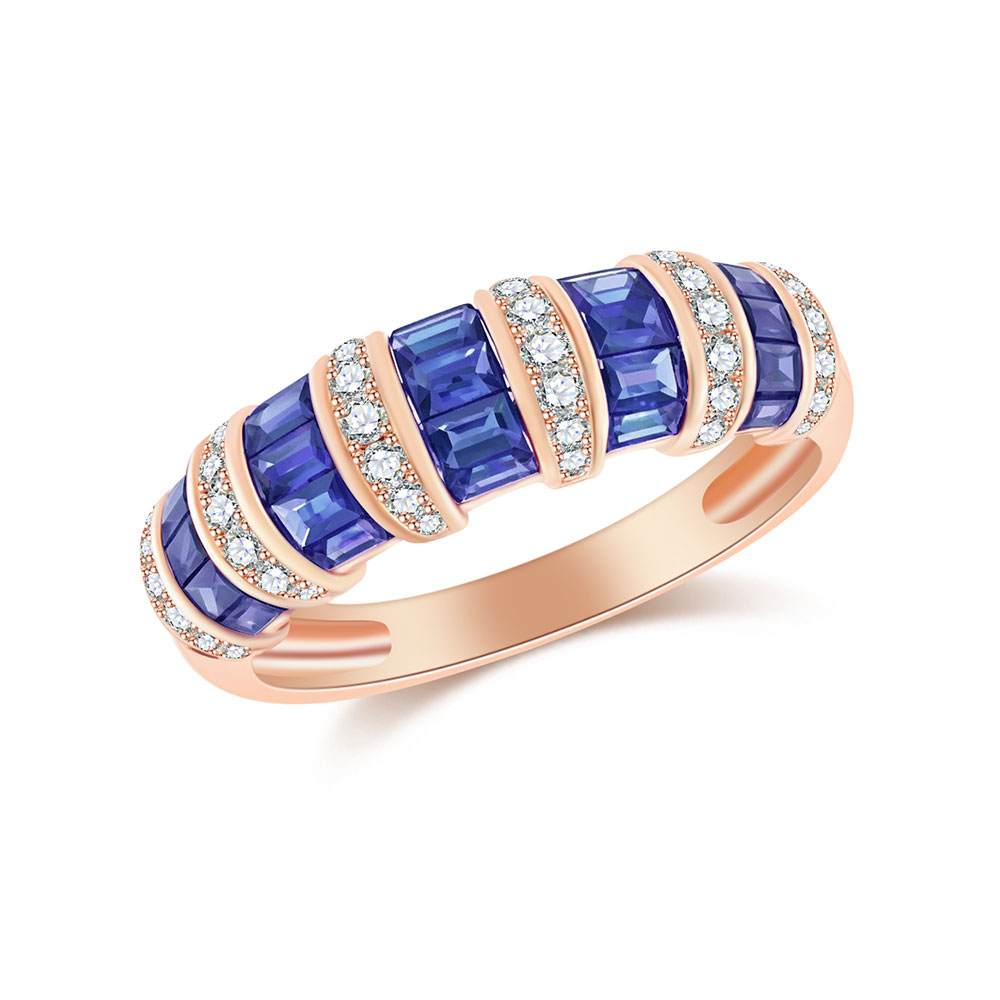 Inel din aur roșu cu pietre Diamant, Safir