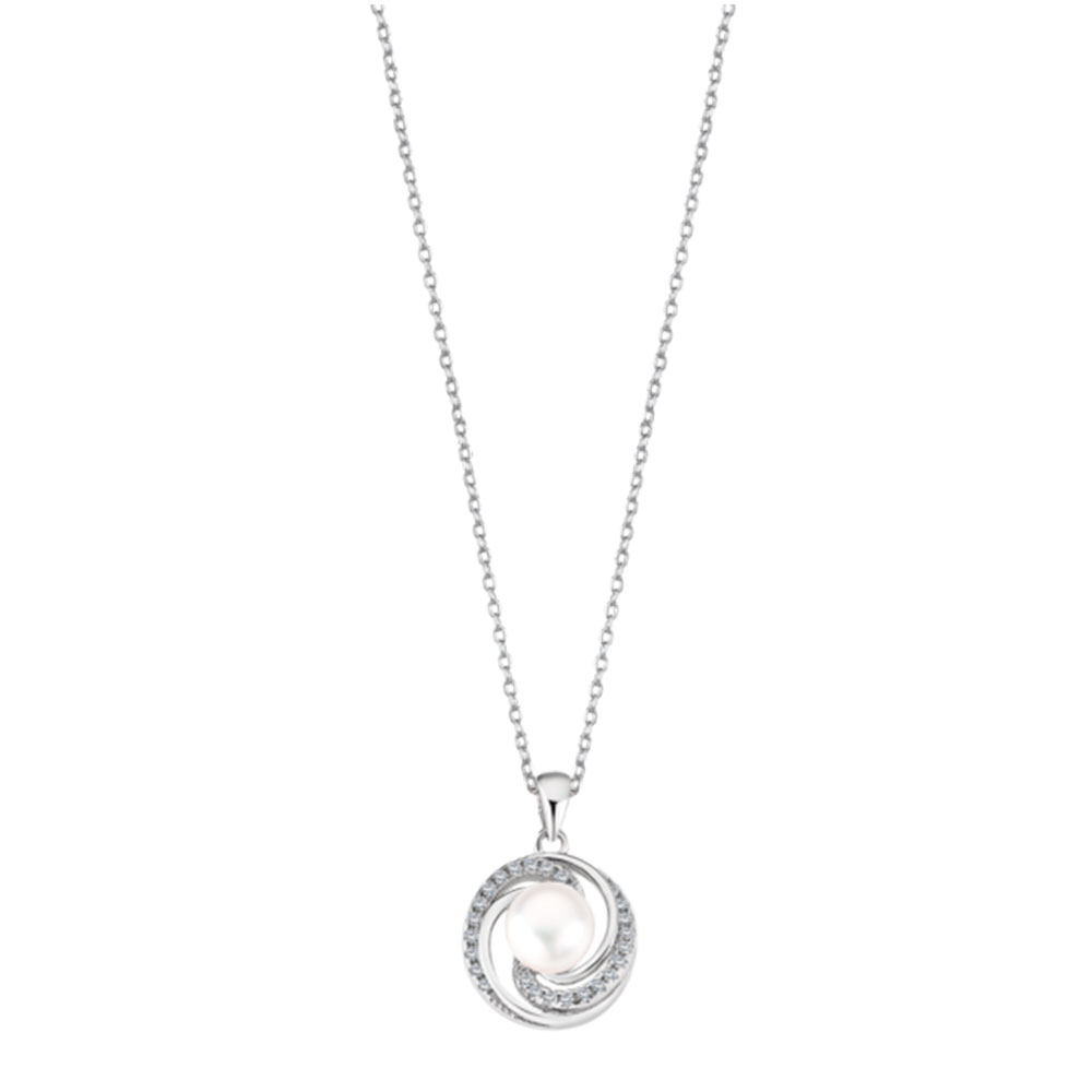 Colier din argint  cu pietre Cubic Zirconia Incolor, Perla Albă
