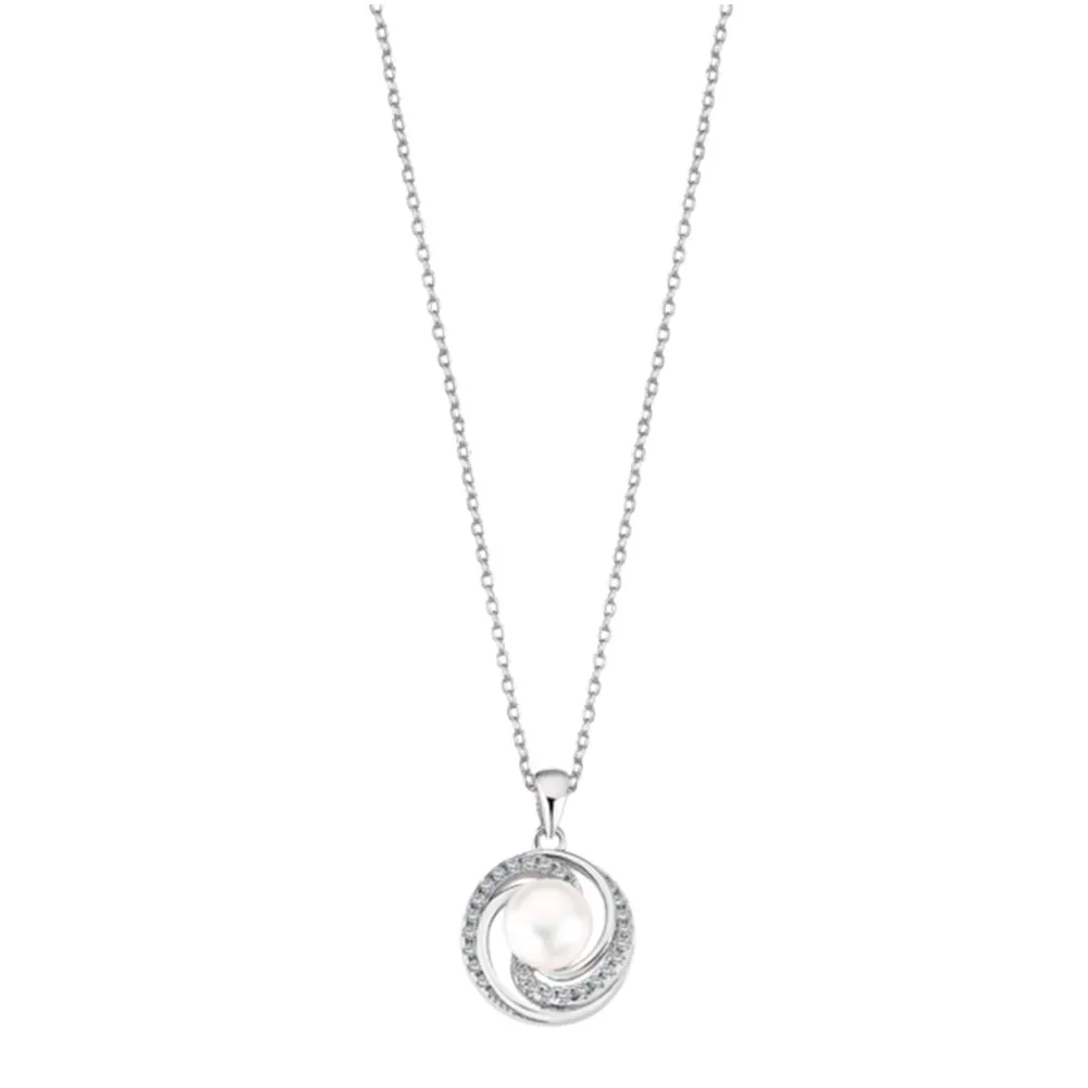 Colier din argint cu Cubic Zirconia Incolor, Perla Albă