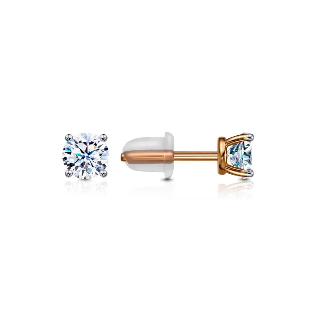 Cercei Pusete din aur roșu cu Cubic Zirconia Incolor, Silicon