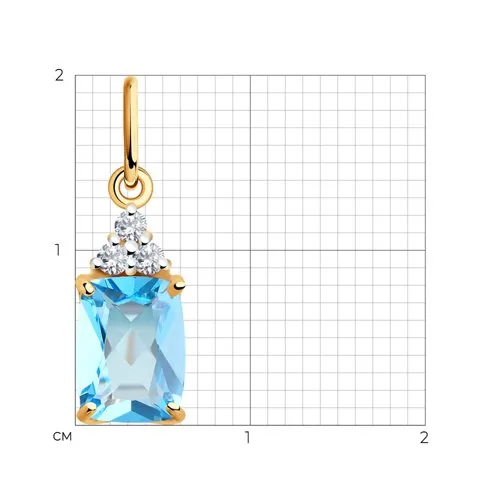 Pandantiv din aur roșu cu Cubic Zirconia Incolor, Topaz albastru