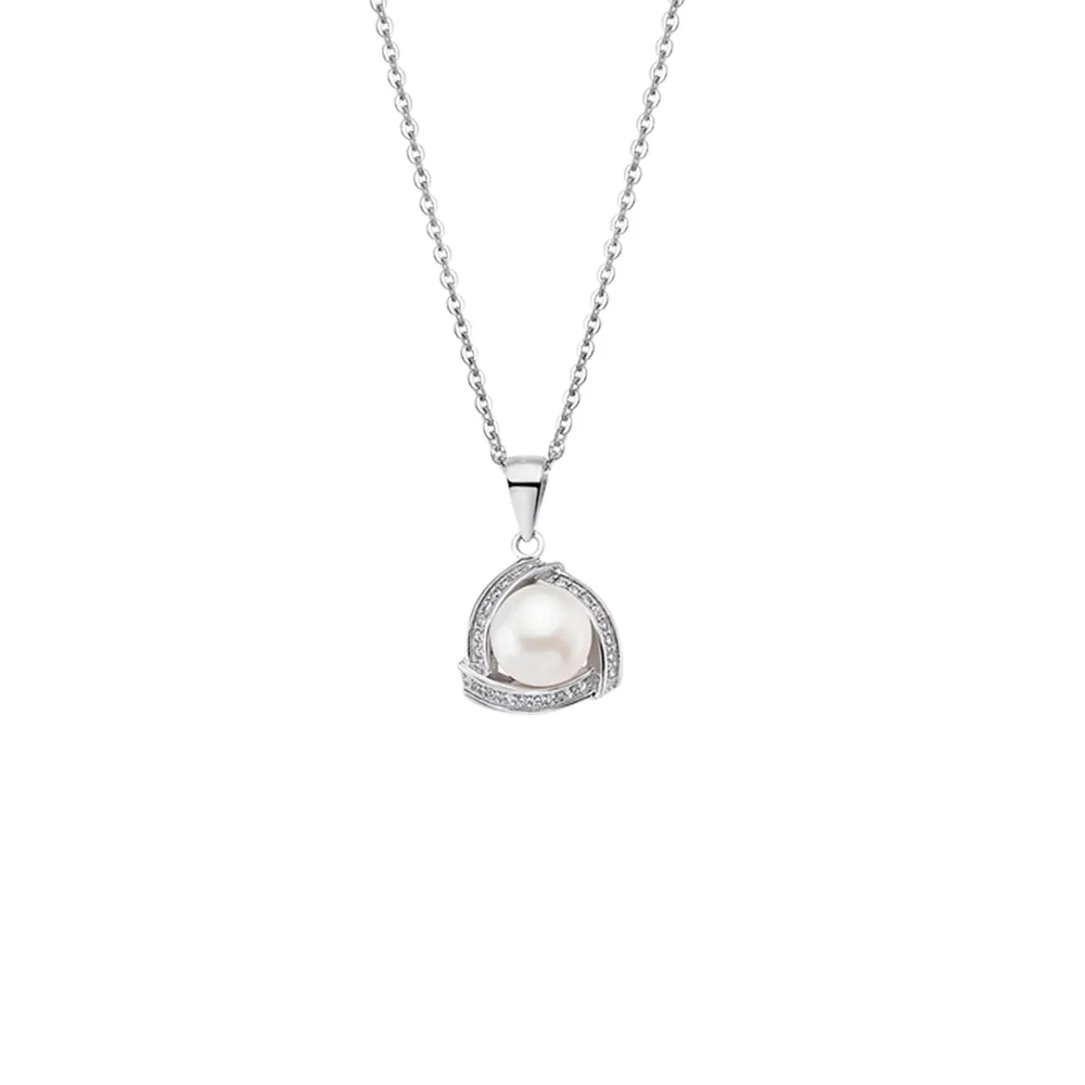 Colier din argint cu Cubic Zirconia Incolor, Perla Albă