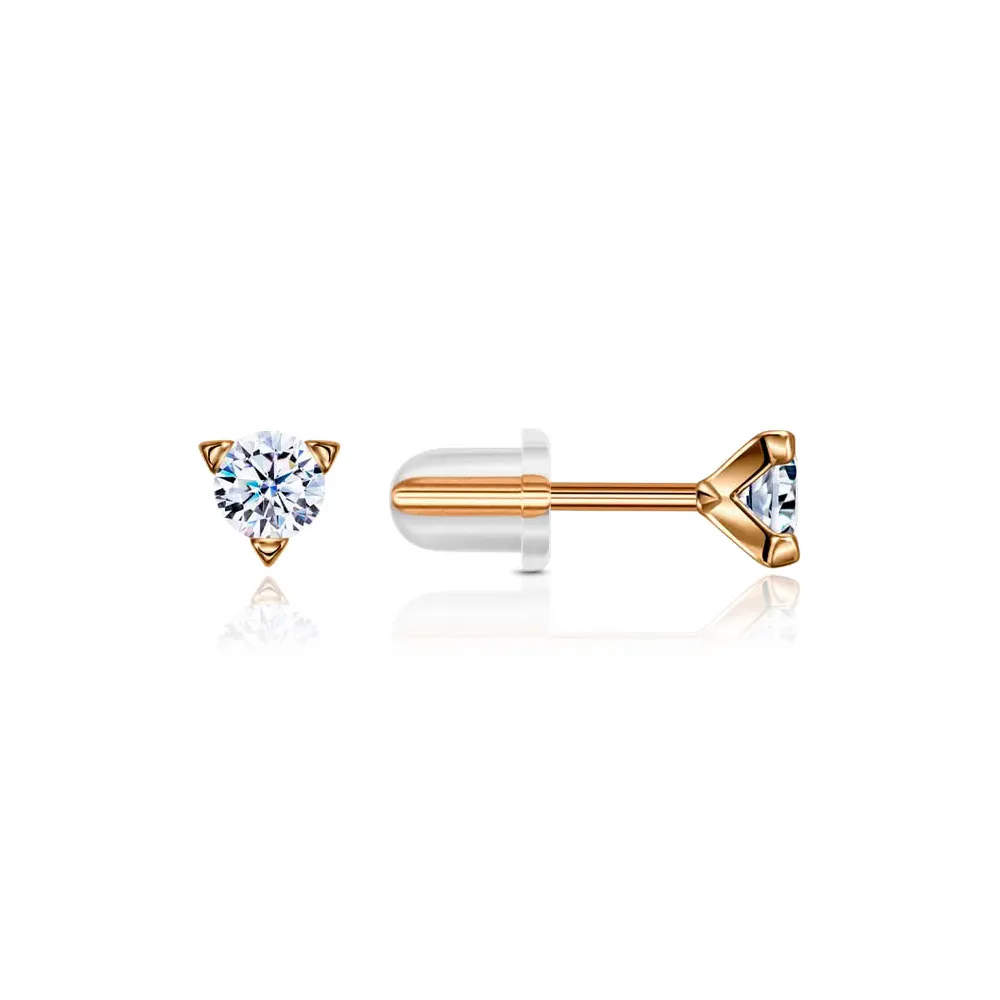 Cercei Pusete din aur roșu cu Cubic Zirconia Incolor, Silicon