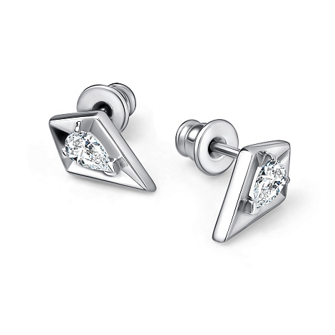 Серьги Пусеты из серебра с камнями Фианит