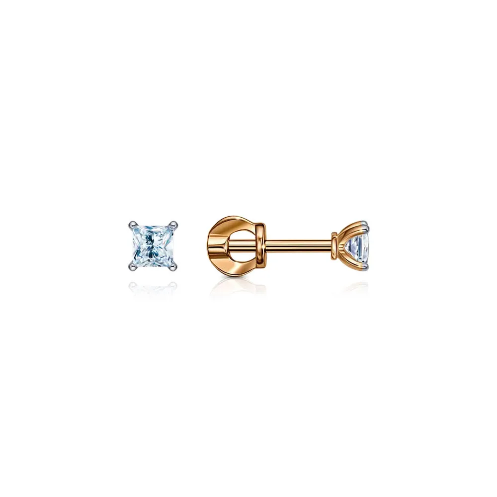 Cercei Pusete din aur roșu cu Cubic Zirconia Incolor