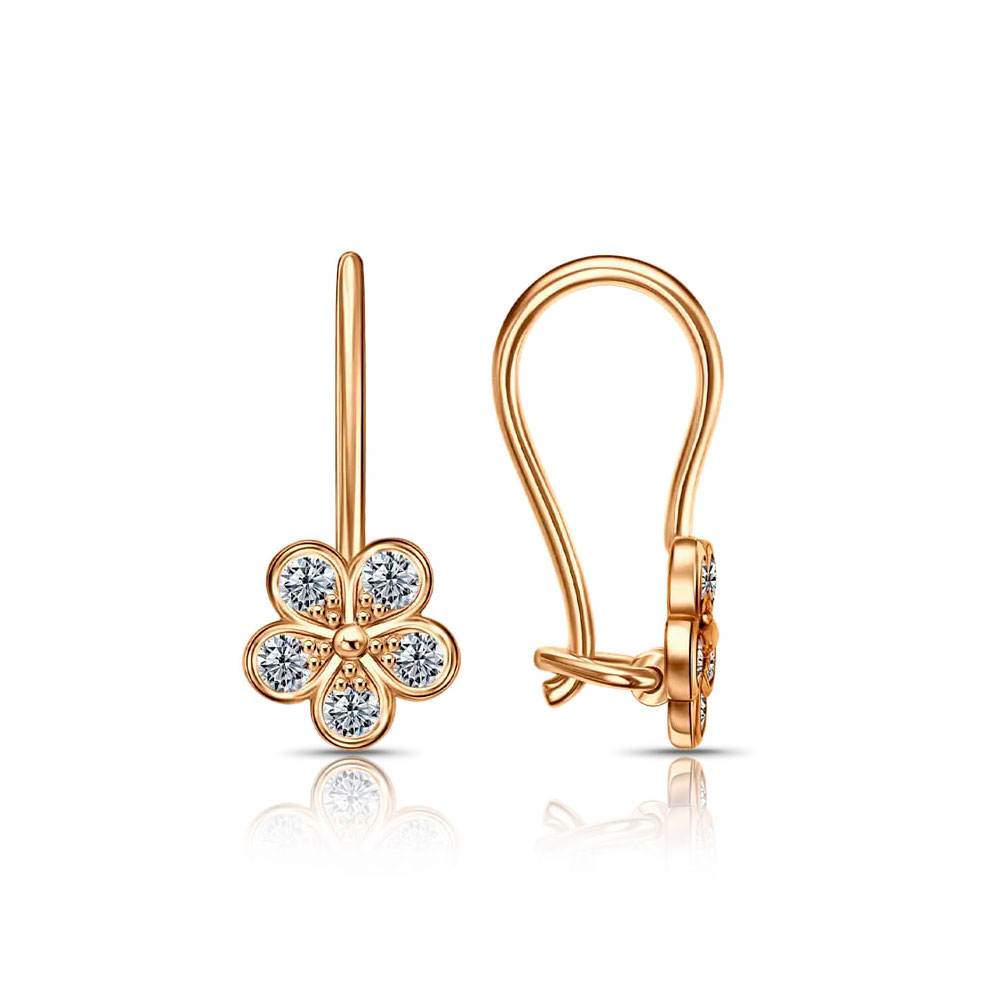 Cercei p-u copii din aur roșu cu pietre Cubic Zirconia Incolor