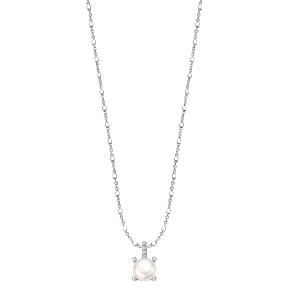 Colier din argint  cu pietre Cubic Zirconia Incolor, Perla Albă