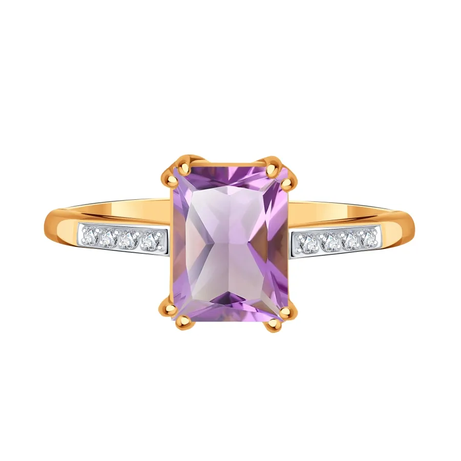 Inel din aur roșu cu Cubic Zirconia Incolor, Ametist