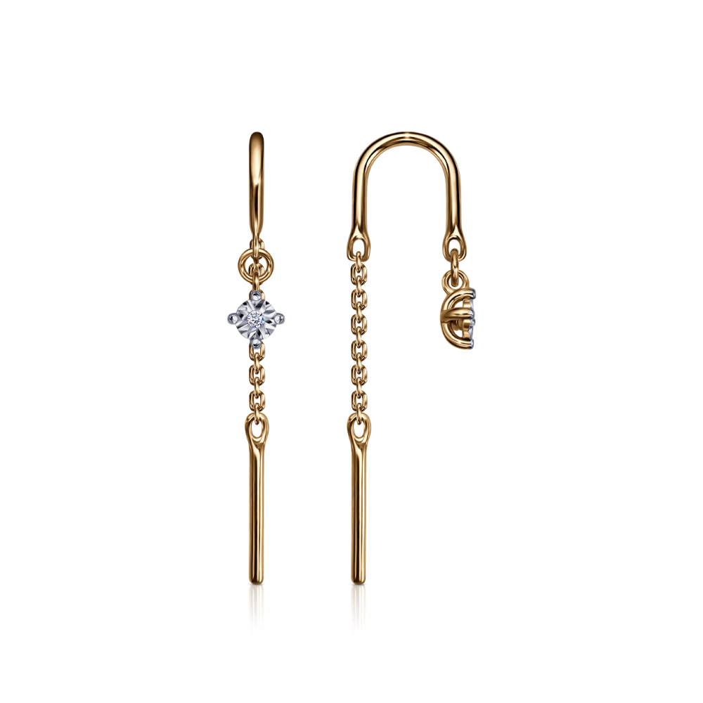 Серьги Продёвки из красного золота с камнями Фианит