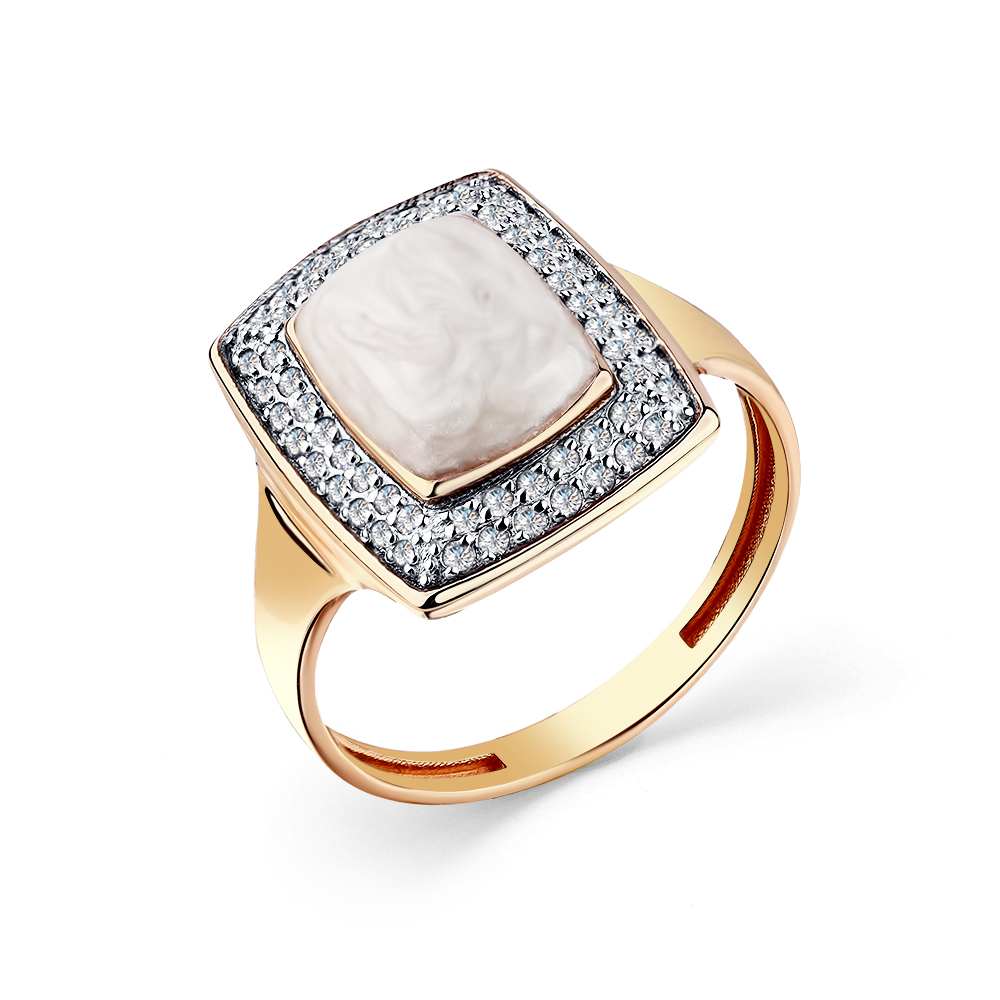 Inel din aur roșu cu pietre Cubic Zirconia Incolor, Emailare