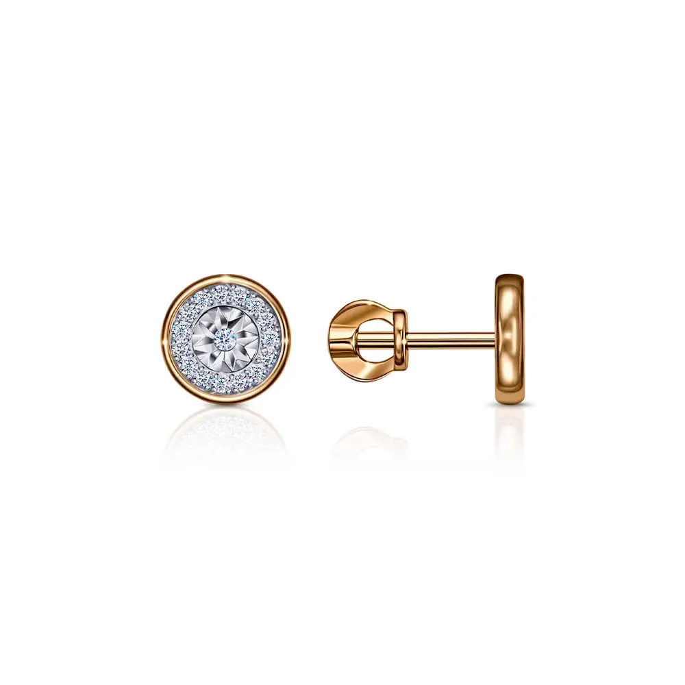 Cercei Pusete din aur roșu cu Cubic Zirconia Incolor