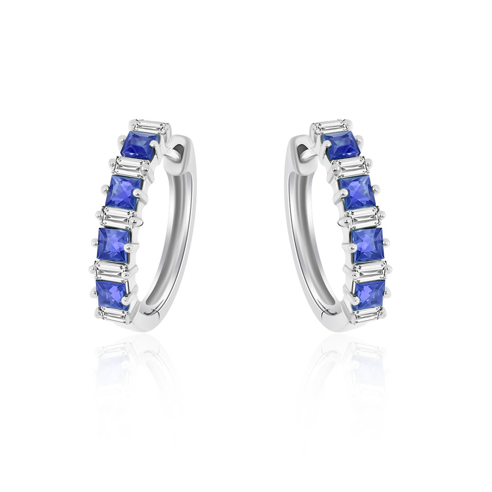 Серьги Конго из белого золота с камнями Бриллиант, Сапфир