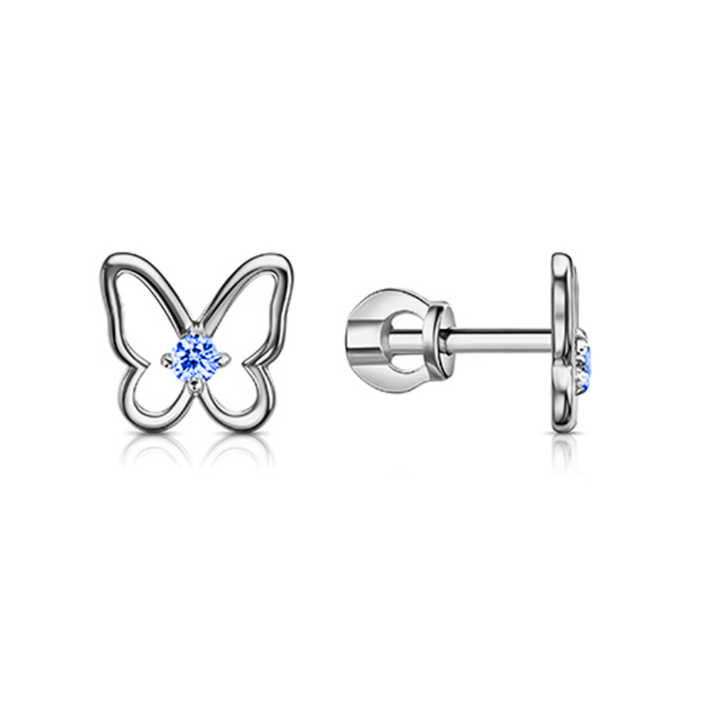 Cercei Pusete din argint  cu pietre Cubic Zirconia Albastru Safir