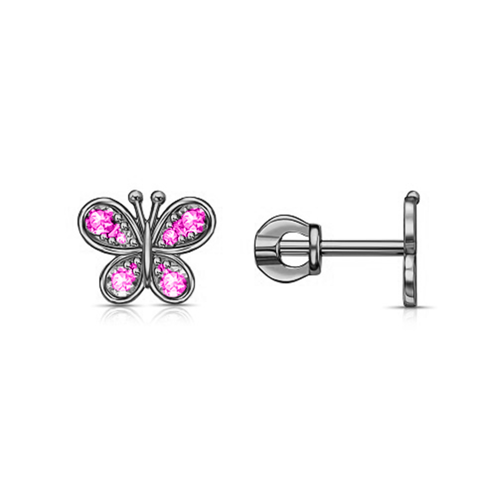 Cercei Pusete din argint  cu pietre Cubic Zirconia Albastru, Cubic Zirconia Roz