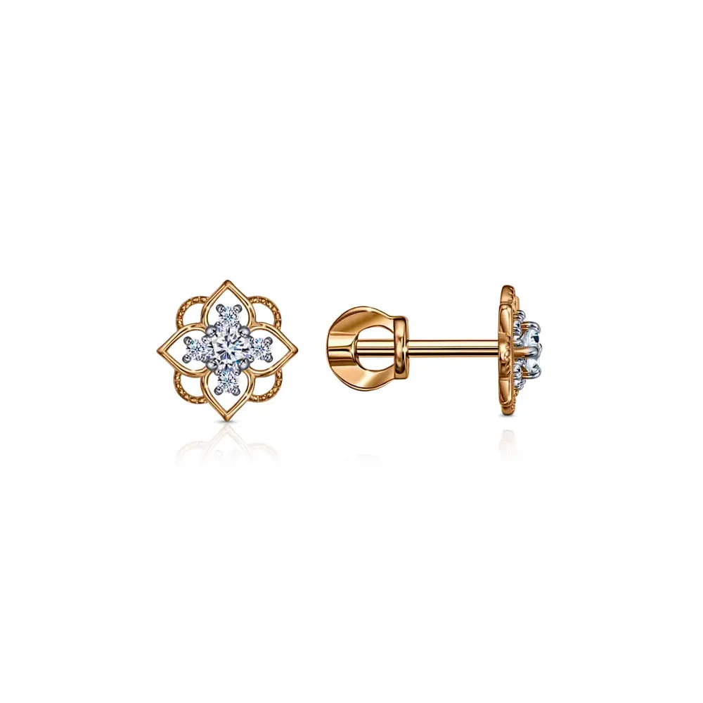 Cercei Pusete din aur roșu cu Cubic Zirconia Incolor