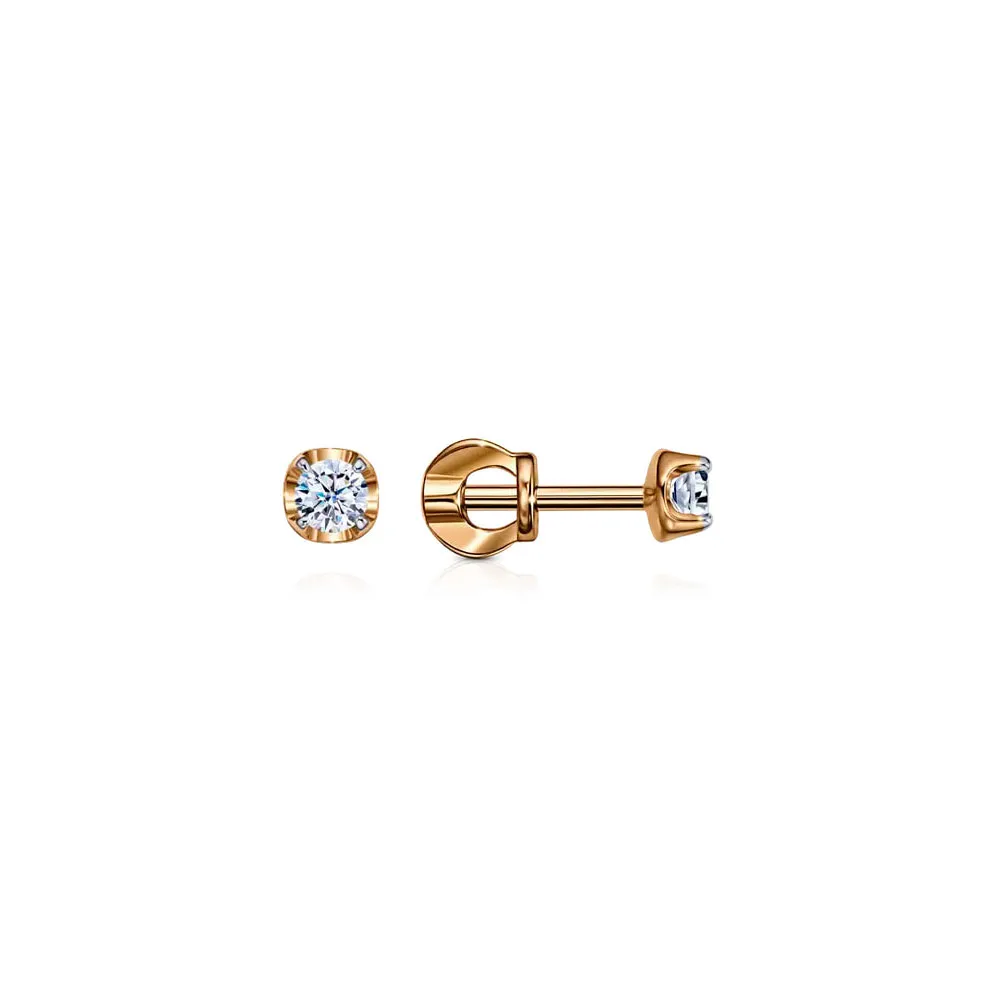 Cercei Pusete din aur roșu cu Cubic Zirconia Incolor
