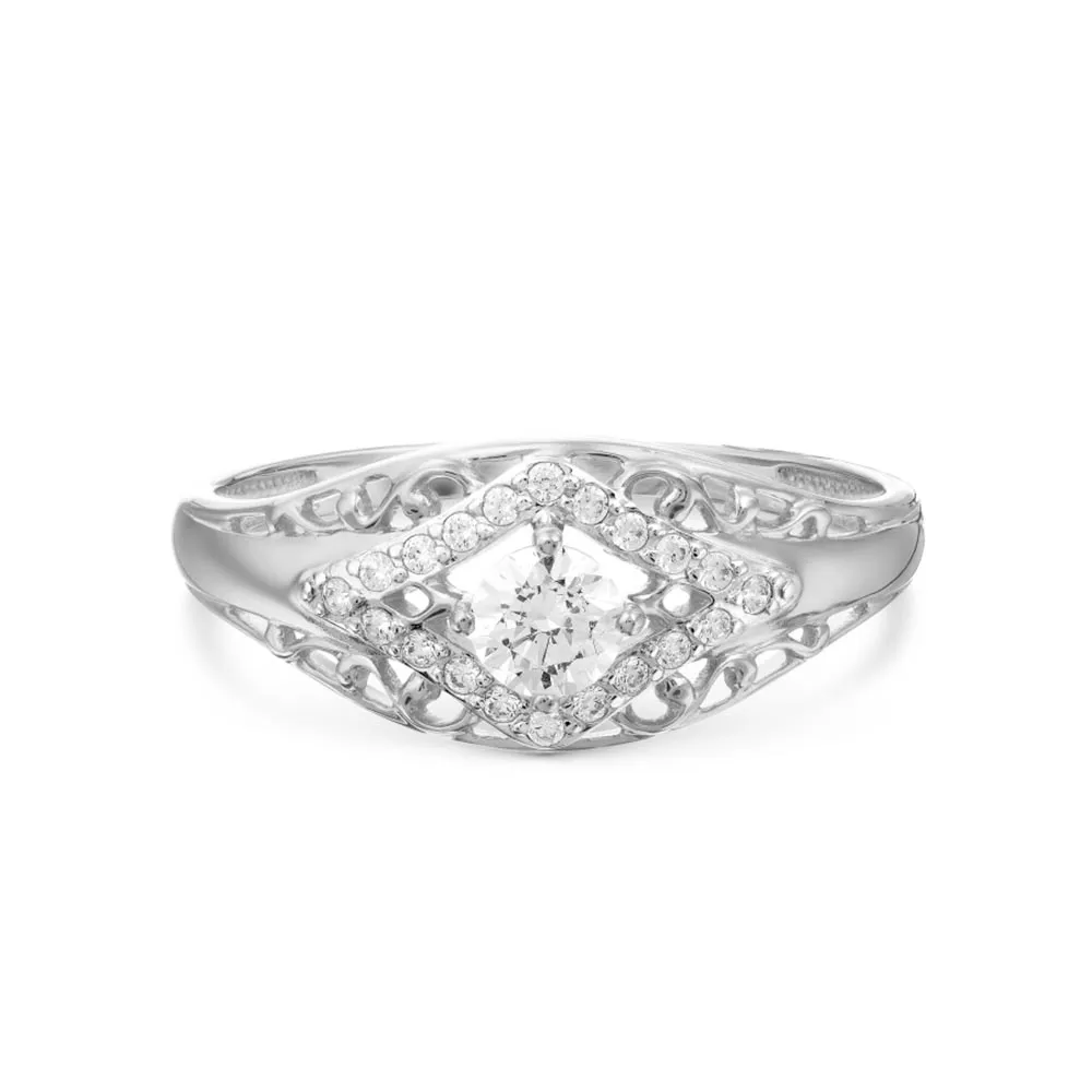 Inel din aur alb cu Cubic Zirconia Incolor