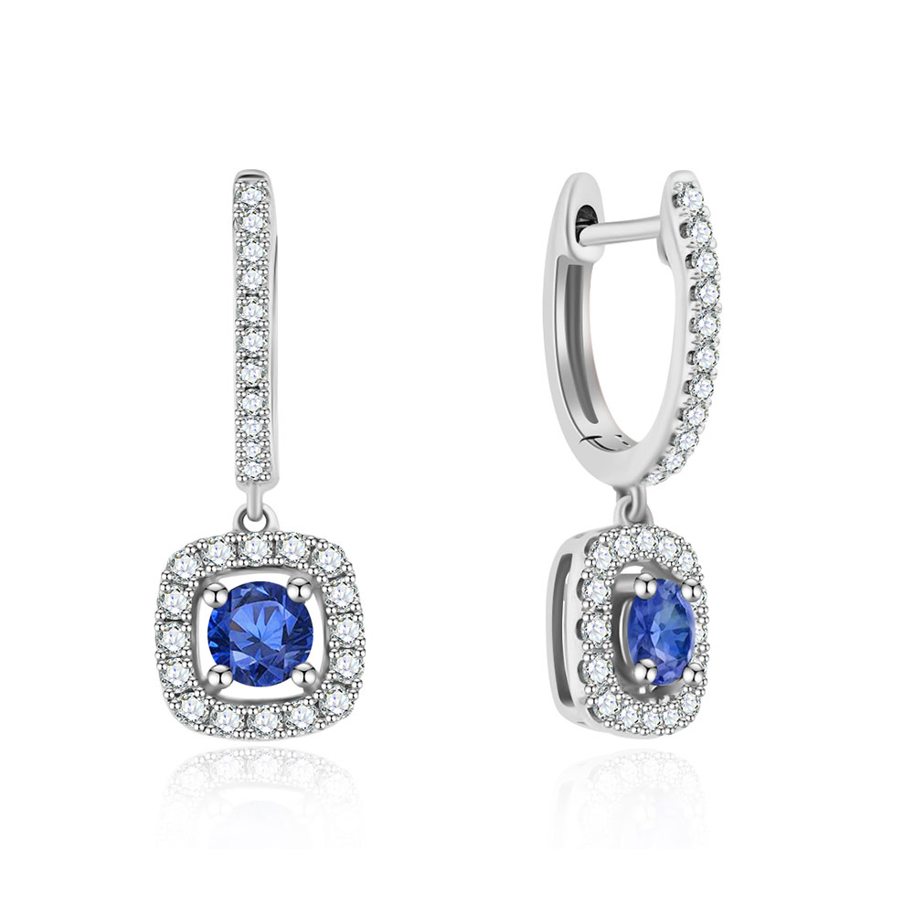 Серьги Конго из белого золота с камнями Бриллиант, Сапфир