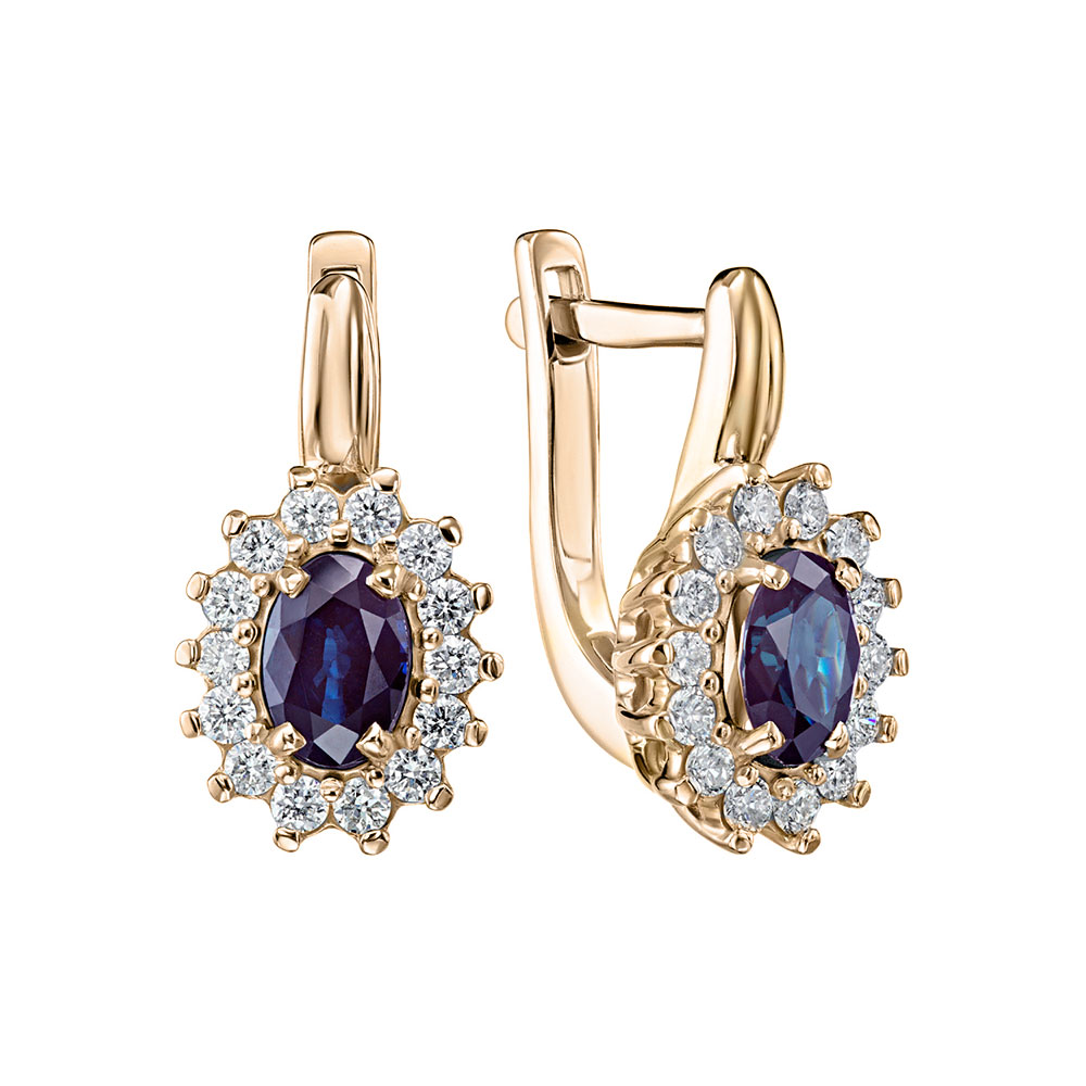 Cercei din aur roșu cu pietre Diamant, Safir