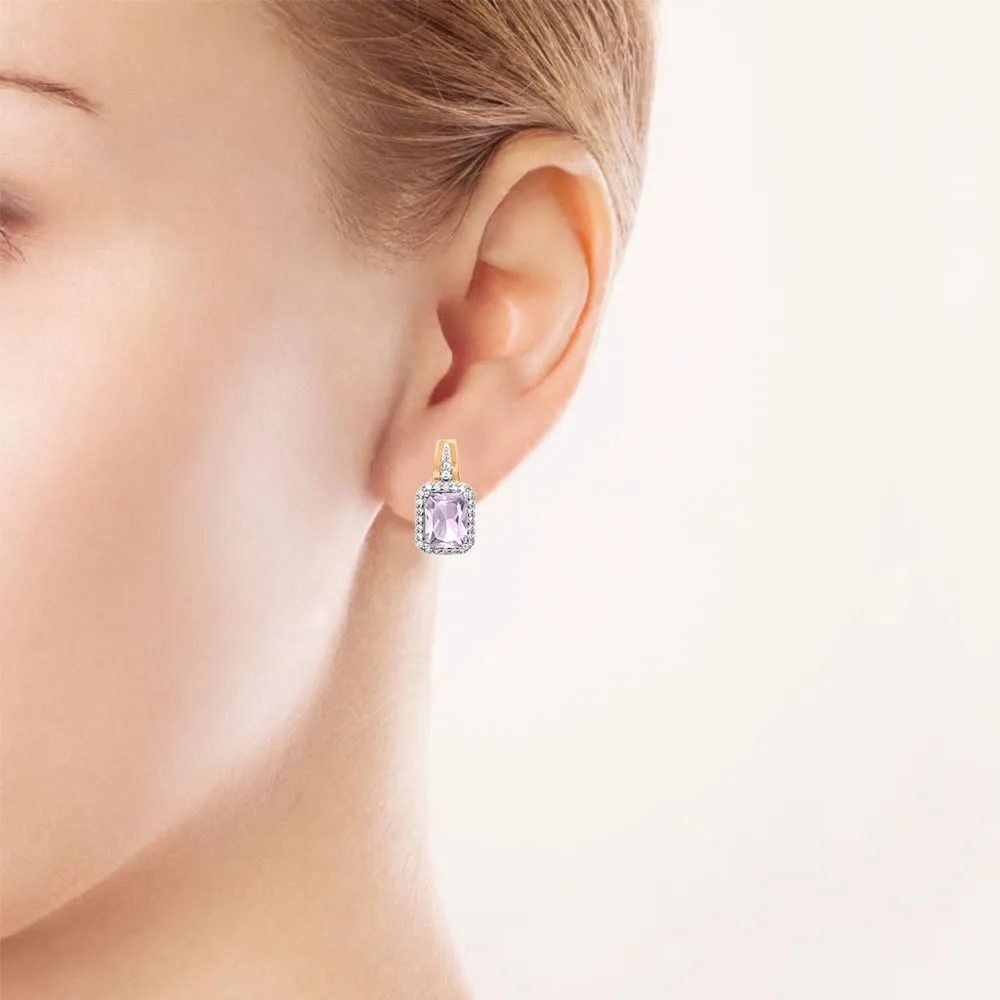 Cercei din aur roșu cu Cubic Zirconia Incolor, Ametist